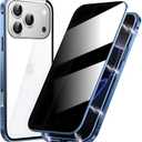 Metal Titanium Frame Privacy Case for iPhone 17 Pro Max, Privacy Screen Protector, Magnetic Adsorption with Safety Buckle Lock, Double Side Tempered Glass, Clear Back Anti Peep Full Body Case Cover