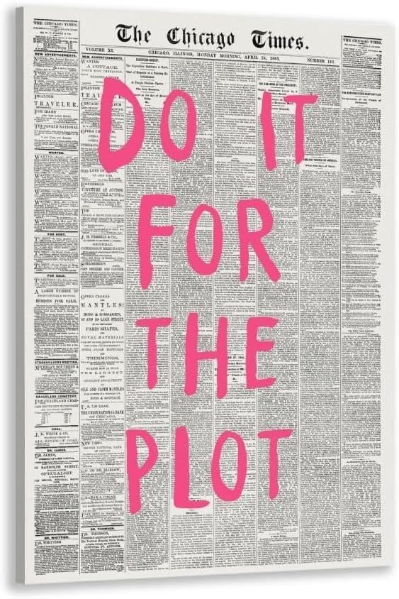 4 x Pink Preppy Wall Art Retro Chicago Newspaper Aesthetic Wall Decor Do It For The Plot Posters Canvas Print Trendy Room Decor Affirmation Quote Pictures for Apartment Bedroom Dorm 8x12inch Framed