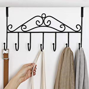 Over the Door Hooks for Hanging, Door Hanger Organizer, Over Door Towel Rack Hanger Coat Rack Hooks for Clothing, Anti-Rust Overdoor Organizer Rack with 7 Hooks for Bathroom Bedroom Hat Purse Robe (1 Pack)
