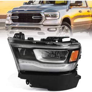 FIONE LED Headlight Assembly Compatible with Dodge Ram 1500 2019-2022 Replacement Headlamp with Silver Frame Driver Left Side LH 68533273AB CH2502332