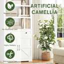 2-Pack 3FT White Artificial Camellia Bushes, UV Resistant Lifelike Faux Flowers with Ground Spike, Zero Care Fake Floral Stems for Indoor Outdoor Patio Porch Decoration