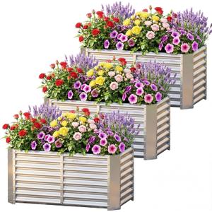 AHEONLAR 3 Pack 4×2×2ft Galvanized Raised Garden Beds, Rectangle Durable Planter Boxes Outdoor for Vegetables, Fruits, Flowers and Plants, Quick Assembly, Silver