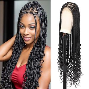 36 Inch 13X8 HD Lace Front Box Braided Wigs With Boho Curly Ends Knotless Braided Wig For Women Premium Synthetic Braids Lace Front Wig With Baby Hair Natural Black 36 Inch 13X8 HD Lace Front Box Braided Wigs With Boho Curly Ends Knotless Braided Wig For Women Premium Synthetic Braids Lace Front Wig With Baby Hair Natural Black