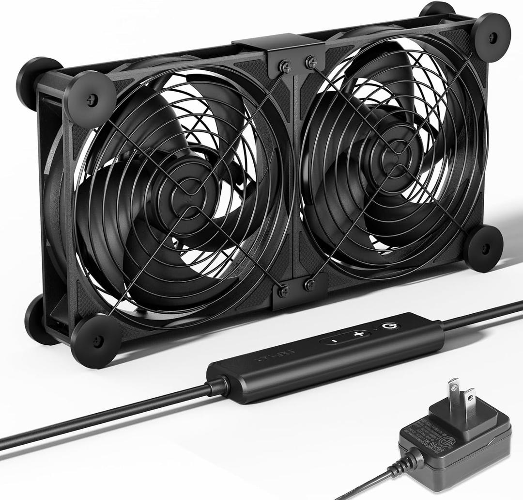 upHere Big Airflow 2 x 120mm x 25mm Computer Fan with AC Plug Cabinet Fan 100V 240V AC Power Supply,DC 12V 5 Speed Controller, for Router Mining Machine Chassis Server Workstation Cooling