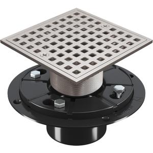 4 Inch Shower Floor Drain with Flange - Square Shower Drain with Hair Strainer - Removable Grid Strainer Cover - SUS304 Stainless Steel & CUPC Certified - Brushed Nickel