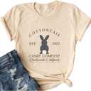 Ykomow Happy Easter Shirts for Women Hangin with My Peeps T Shirt Cute Easter Bunny Outfit Tees (L, Beige)