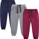 Funnymore 3 Pack Boy's and Girl's Fleece Pull on Jogger Sweatpant with Pockets and Drawstring, Size 3 Years
