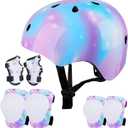 FIODAY Kids Helmet Knee Pads for Kids Unicorn Knee and Elbow Pads Wrist Guards Adjustable Protective Gear Set for Girls Boys Sports Skateboard Inline Skating Scooter (Small, Blue Purple)