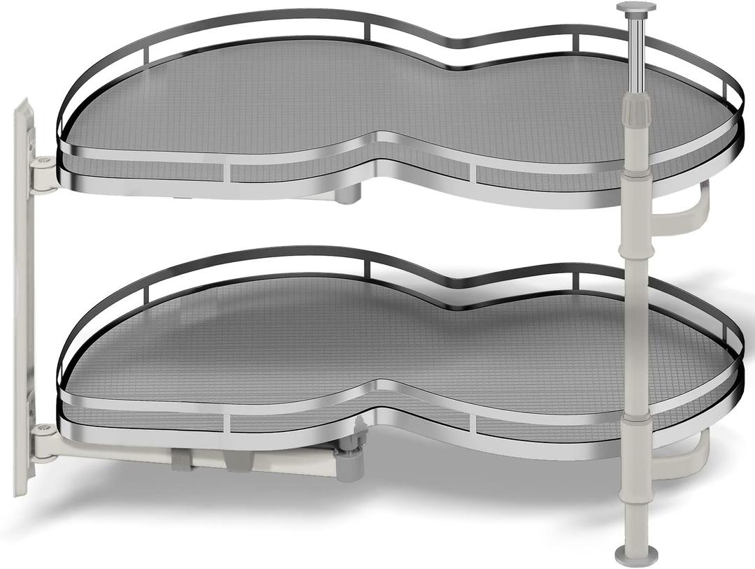 Blind Corner Cabinet Pull Out Organizer, Soft Close Swing Left Pull Out Cabinet Organizer 36inch, Corner Cabinet Lazy Susan for Corner Cabinet Blind Shelf, 2 Tiers Tray, Adjustable Height