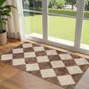 Front Door Mat Indoor Entrance - 2x4.3 Ft Brown Beige Non-Slip Washable Outdoor Porch Rug Doormats Geometric Checkered Diamond Runner Rug for Front Door Kitchen Hallway Bedroom Laundry Room