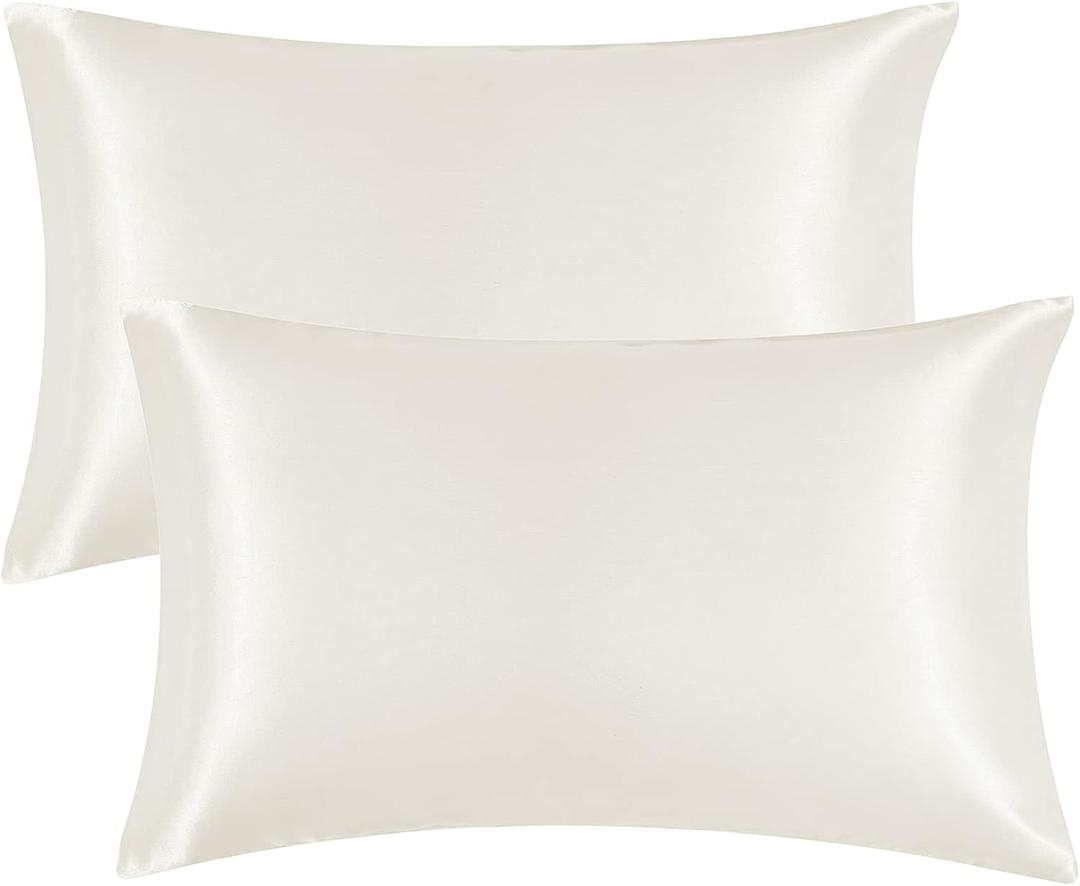EHEYCIGA Satin Pillow Cases Standard Size Set of 2, Soft Pillowcases for Hair and Skin Similar to Silk, Cream Pillowcases 2 Pack with Envelope Closure, 20X26 Inches