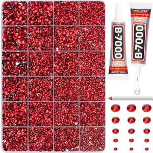 20100Pcs Red Rhinestones for Crafts Bedazzling with b7000 Gem Glue, Flatback Rinestones Crystals Diamonds for Clothing Clothes Fabric Shoes Decoration, Flat Back Gemstones Bulk Badazzle Kit 2-6mm