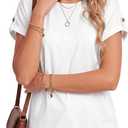 KIFOVEN Womens Summer Tops Short Sleeve Tunic T-Shirt Dressy Casual Blouse Side Split Round Neck Tee Shirts (White, S)
