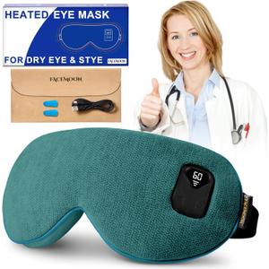 FACEMOON Heated Eye Mask for Dry Eyes: Electric Warm Compress for Blepharitis Stye Tired Eyes - Cordless Moist Heat Relief Heating - Stable Temp 1500 Mah Rechargeable Washable Green