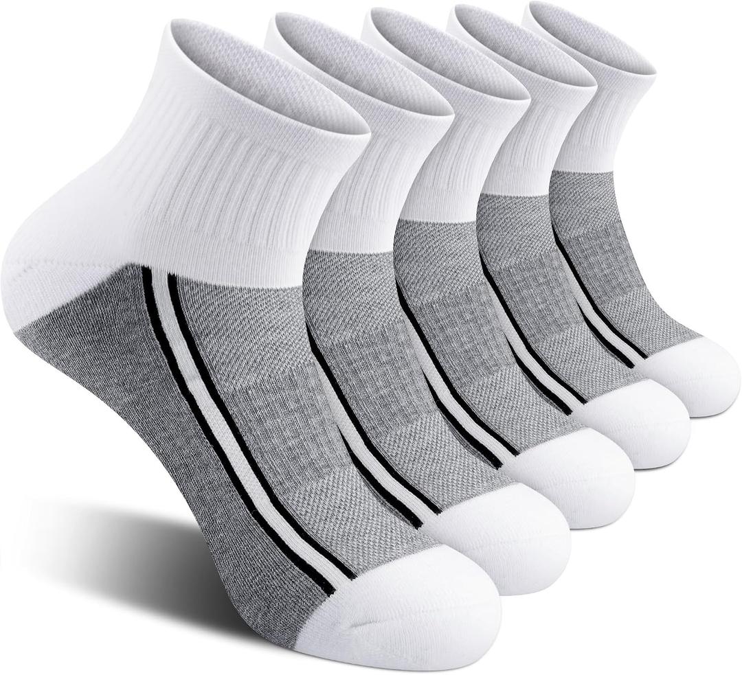 Gonii Mens Athletic Ankle Socks 5-Pairs | Running,Hiking,Sports,Workout,Gym,Golf,Blister Defense,Cushioned,Arch Support,Compression,Comfortable,Quarter (XL)