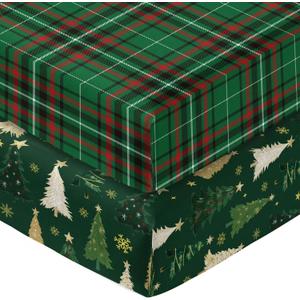 Horaldaily 2 Pack Fitted Crib Sheet for Boys Girls,Christmas Soft Breathable Washable Jersey Microfiber Baby Crib Sheet, Fits Standard Size Crib Mattress 28in x 52in, Trees Nursery Sheet Green/Green