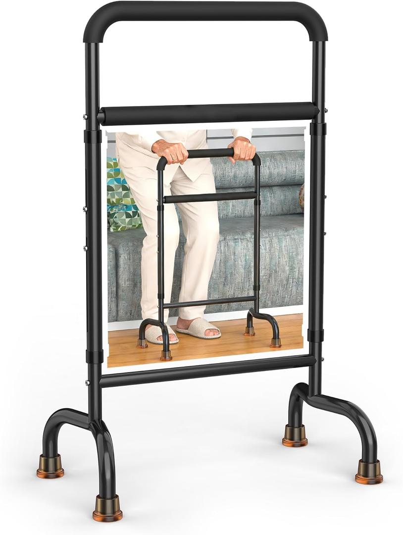 Lightweight Stand Assist & Mobility Aid Cane - Wide 19.6" Iron Base, Adjustable Height 29.7"-39.7", Portable Support for Chair, Bed, Toilet, 600lb Capacity