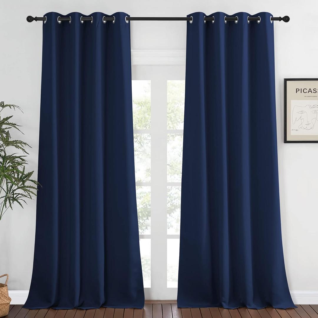 NICETOWN Blackout Curtains for Windows 90 inch Length - Grommet Energy Saving Thermal Drapes Sound Reducing Heat Blocking Window Treatments for Living Room (Navy, 1 Panel, W52 x L90)