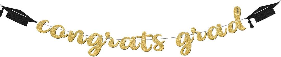 Congrats Grad Banner 2026 Gold Party Grad Decorations, Pre-Strung Graduation Banner Class of 2026, Congrats Grad Sign for Backdrop, Wall Grad Decor or Graduation Party Supplies