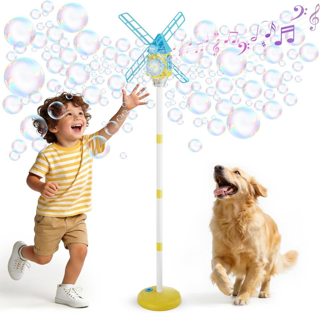 Belemar Windmill Bubble Machine Toys for Kids & Boys, Standing Bubble Blower with Lights & Music, 51" Adjustable Height, 130ml Tank, Bubble Solution Included, Outdoor Toy for Parties & Birthdays