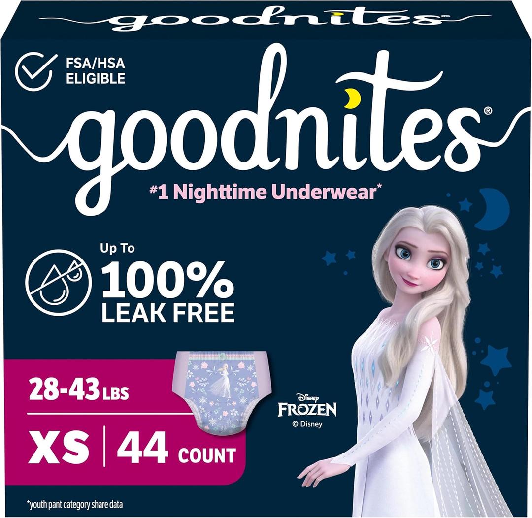 Goodnites Girls' Nighttime Bedwetting Underwear, Size Extra Small (28-43 lbs), 44 Ct (2 Packs of 22)