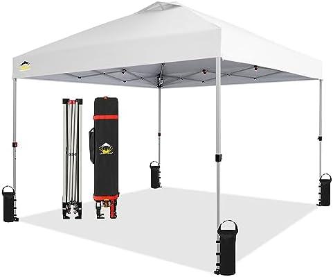 CROWN SHADES 10x10 ft. Pop Up Canopy - Beach Tent with One Push Setup - Easy Outdoor Sun Shade for Events, Parties, Camping - Gazebo with STO-N-Go Cover Bag, Silver Coated Top, Grid White