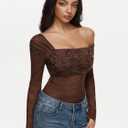 REORIA Sexy Lace Bodysuit One Shoulder Bodysuit Long Sleeve Bodysuits for Women Going Out Y2K Clothes 2025, M