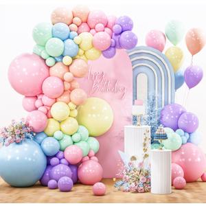PartyWoo Pastel Balloon Arch Kit Garland 142pcs Different Sizes of 18 12 10 5 Inch Light Baby Pale Pink Blue Green Purple Yellow Orange Balloons for Baby Shower Graduation Birthday Party Decorations