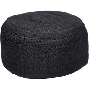 Kufi Men's Unisex Skull Cap Women's Designer Solid Hat with Hand Embroidery Kufi Caps Knitted Beanie Summer Headwear (Large, Black 2)
