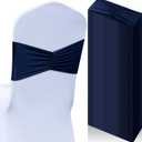 Moukeren 50 Pcs Spandex Chair Sashes Bows Stretch Chair Bands Slider Sashes Elastic Ties Ribbon Covers for Wedding Party Events Ceremony Birthday Banquet Decorations(Navy Blue)