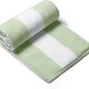 CLOWOOD Plush Oversized Beach Towel - Cotton 40 x 72 Inch Large Thick Grass Green Striped Cabana Pool Swimming Towel
