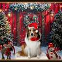 Kate Red Door Christmas Photo Backdrop Rustic Barn Backdrop Christmas Trees Portrait Photography Backgrounds Outside Farm Photo Props for Pictures, 7X5ft