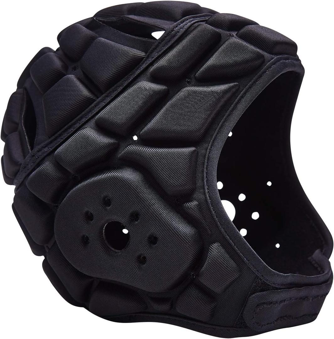 COOLOMG Soft Shell Flag Football Helmet 7v7 Rugby Helmet Scrum Cap Soccer Padded Headgear Adjustable Head Protector for Youth Kids Adults (Small, Black)