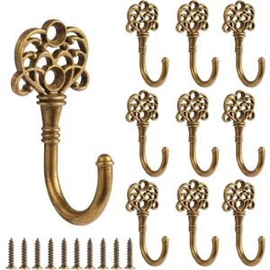 10 PCS Vintage Metal Wall Hooks, Bohemian Decorative Hook with Screws, Wall Hooks for Hanging Towel/Coat (Bronze) (10 single styles)
