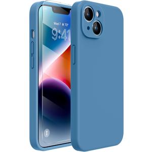 Miracase Designed for iPhone 14 Case with Screen Protector,[Upgraded Enhanced Camera Protection],Shockproof Liquid Silicone Case with Microfiber Lining, 6.1 inch,Capri Blue