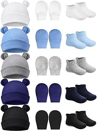 Geyoga Newborn Baby Hat Bear Ears Mittens and Socks Set for 0-6 Month size NB