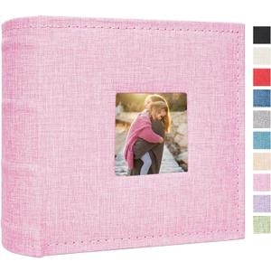 Small Photo Album 4x6 100 Pockets with Writing Space Linen Cover Picture Book Holds 4x6 Photos for Wedding, Baby, Family, Graduation (Pink)