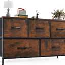 OLIXIS 5 Drawer Dresser for Bedroom, Wide Fabric Storage Tower with Wooden Top and Metal Frame, Closet Chest Organizer Furniture, TV Stand for Living Room Hallway, Brown, 11.8"D x 39.4"W x 20.9"H
