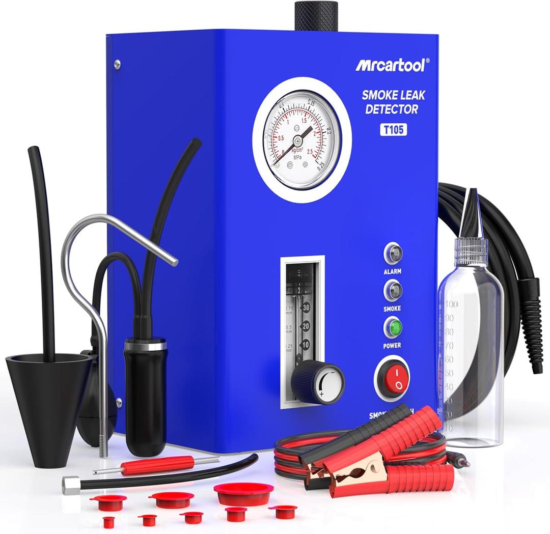 T105 Automotive Smoke Machine Leak Detector, Smoke Tester with Built-in Air Pump and Pressure Gauge, Vacuum Diagnostic Detector Tools Kit for 12V DC Cars