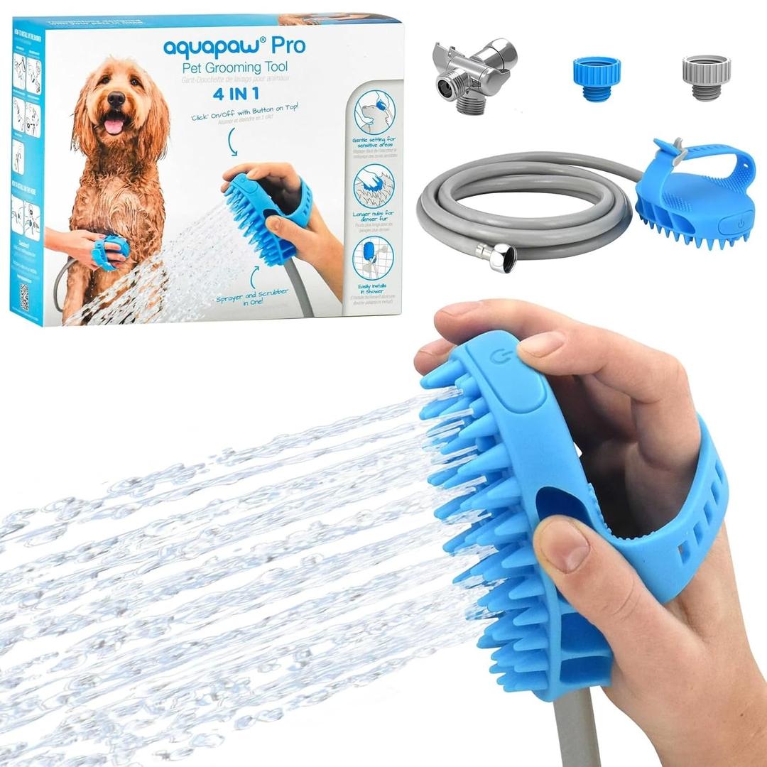 Aquapaw Dog Bath Brush Pro & Dog Shower Attachment  Large Silicone Rubber  Sprayer & Scrubber in One with 8ft Hose Attachment & Shower Wand for Bathing  Pet Bath Supplies