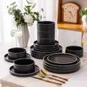 LERATIO Ceramic Dinnerware Sets for 6, High Edge Stoneware Plates and Bowls Set, Chip and Crack Resistant | Oven & Dishwasher & Microwave Safe Dishes Set, Service for 6 -Speckeld Black