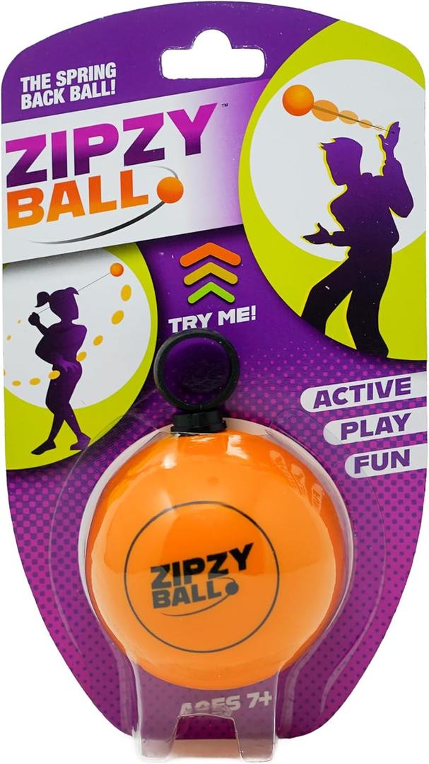 ZipzyBall Sporty Spring Back Hand Ball Fidget - Kid or Adult Indoor and Outdoor All Season Active Play Workout Skill Toy. Recommended for Ages 7 & Up.