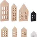 OLYCRAFT 8 Pack Wooden House Blocks Natural Pine Wood Blocks House Shaped Decor Block Wooden Coutouts Multi-Size Unfinished Wood Decor for DIY Home Bookshelf Kitchen Coffee Bar Ornaments