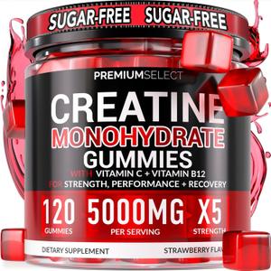 Sugar Free Creatine Monohydrate Gummies 5g Per Serving - 120 Monohydrate Creatine Gummies Advanced Complex with Vitamin C + Vitamin B12 for Muscle Strength, Energy Boost, Pre-Workout Gummy, Best By: 03/2027