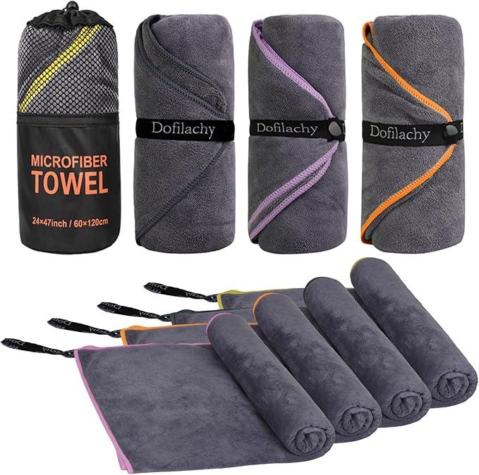 Dofilachy 4 Pack Camping Towel - Camping Towels Quick Dry Towel Microfiber Travel Sports Towel for Camp Bath Beach Swim, Large 24” x 47”
