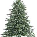 Artificial Snow Flocked Christmas Tree, PVC & PE Snow Covered Christmas Tree with Foldable Metal Stand, Branch Tips Snowy Slim Xmas Pine Tree for Festive Holiday Decor (6ft, Green+white)
