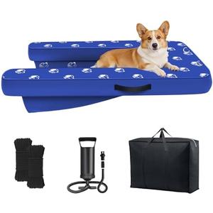 Inflatable Dock Platform, Medium Dog Boat Ramp Floating Non-Slip Oxford and PVC with Small Water Ramp for Dogs Pool, Dock, Lake with Traction Rope, Manual Air Pump (3.2ft x 2.2ft x 4in) M01