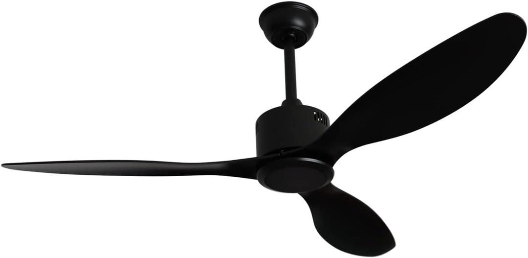 52-inch Ceiling Fan No Lights Remote Control, Low Profile 3 Blades, Energy Efficient Reversible DC Motor, Black