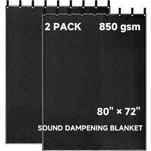 2 Pcs Large Sound Dampening Blanket 80" x 72", 850GSM Acoustic Sound Blanket with Grommets, Heavy Duty Studio Sound Absorption Blankets,Acoustic Blanket Noise Reduce for Room,Moving Blankets