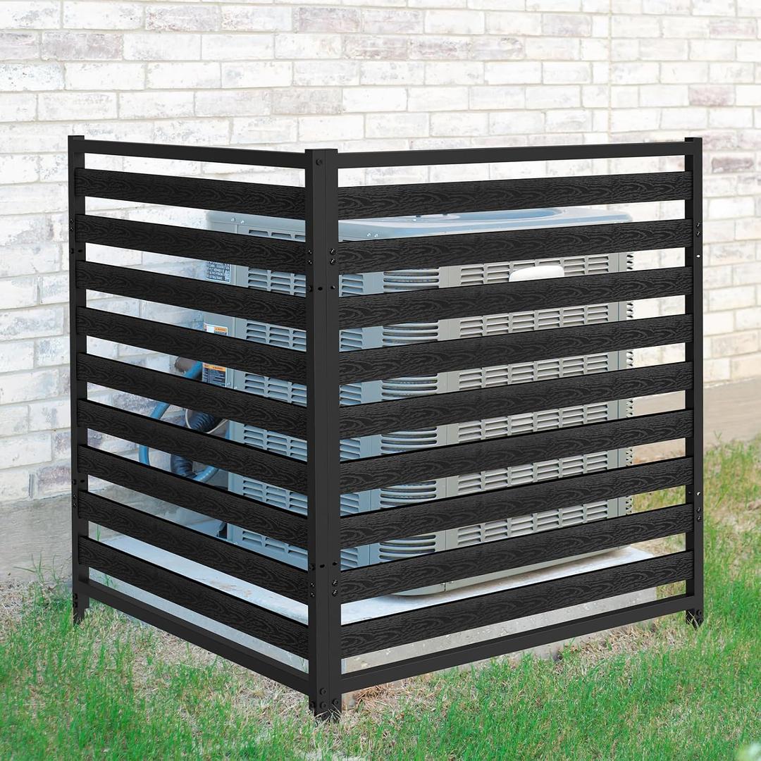 Outdoor Privacy Fence Screen 2 Panels, 54.5" H × 39.4" W Metal Air Conditioner Fence, No-Dig Pool Equipment Enclosure with Metal Stake, AC Unit Cover, Trash Bin Hider for Garden&Backyard, Black